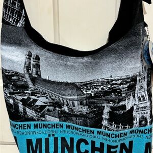 Robin Ruth Crossbody tote/bag. Red black & gray.Munchen Germany cityscape.NWT